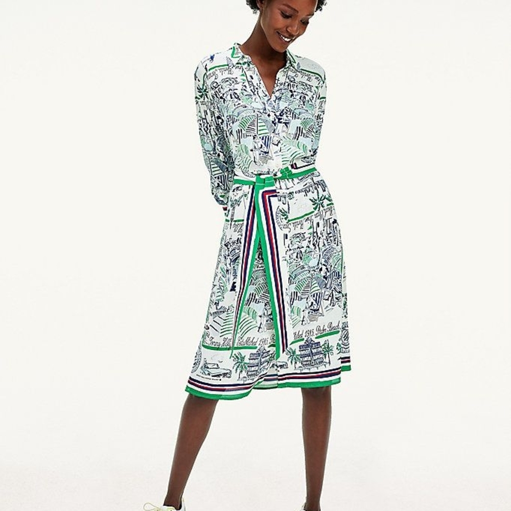 Tommy Hilfiger Green and White Long Sleeve Dress